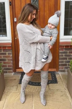 Rebellious Fashion Grey Scallop Hem Knit Jumper - Elyssa