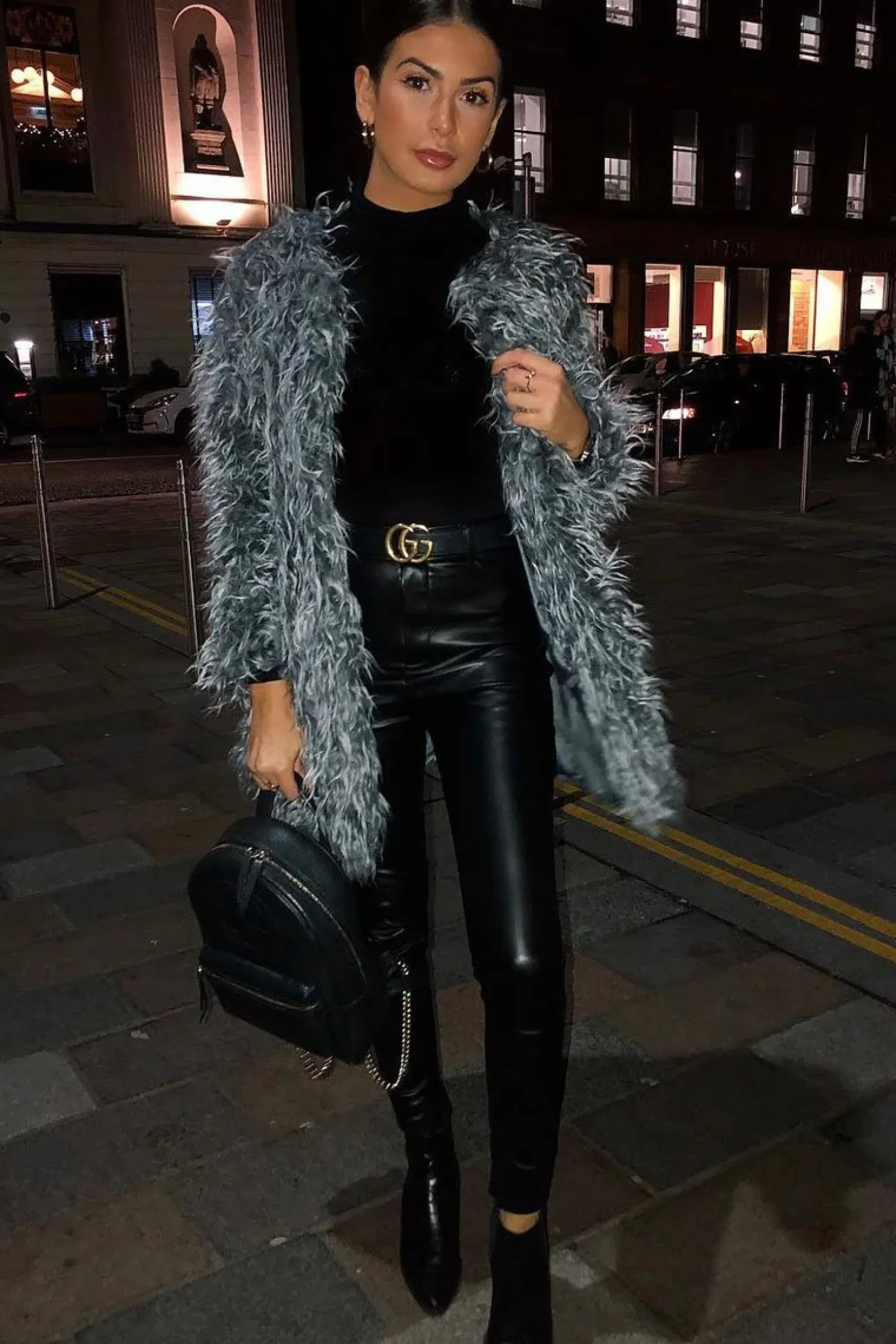 Rebellious Fashion Grey Shaggy Faux Fur Coat - Evalina