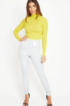 Rebellious Fashion Grey Shiny Vinyl PU Leggings - Rio