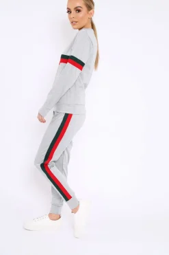 Rebellious Fashion Grey Side Stripe Crew Neck Loungewear Set - Danyela