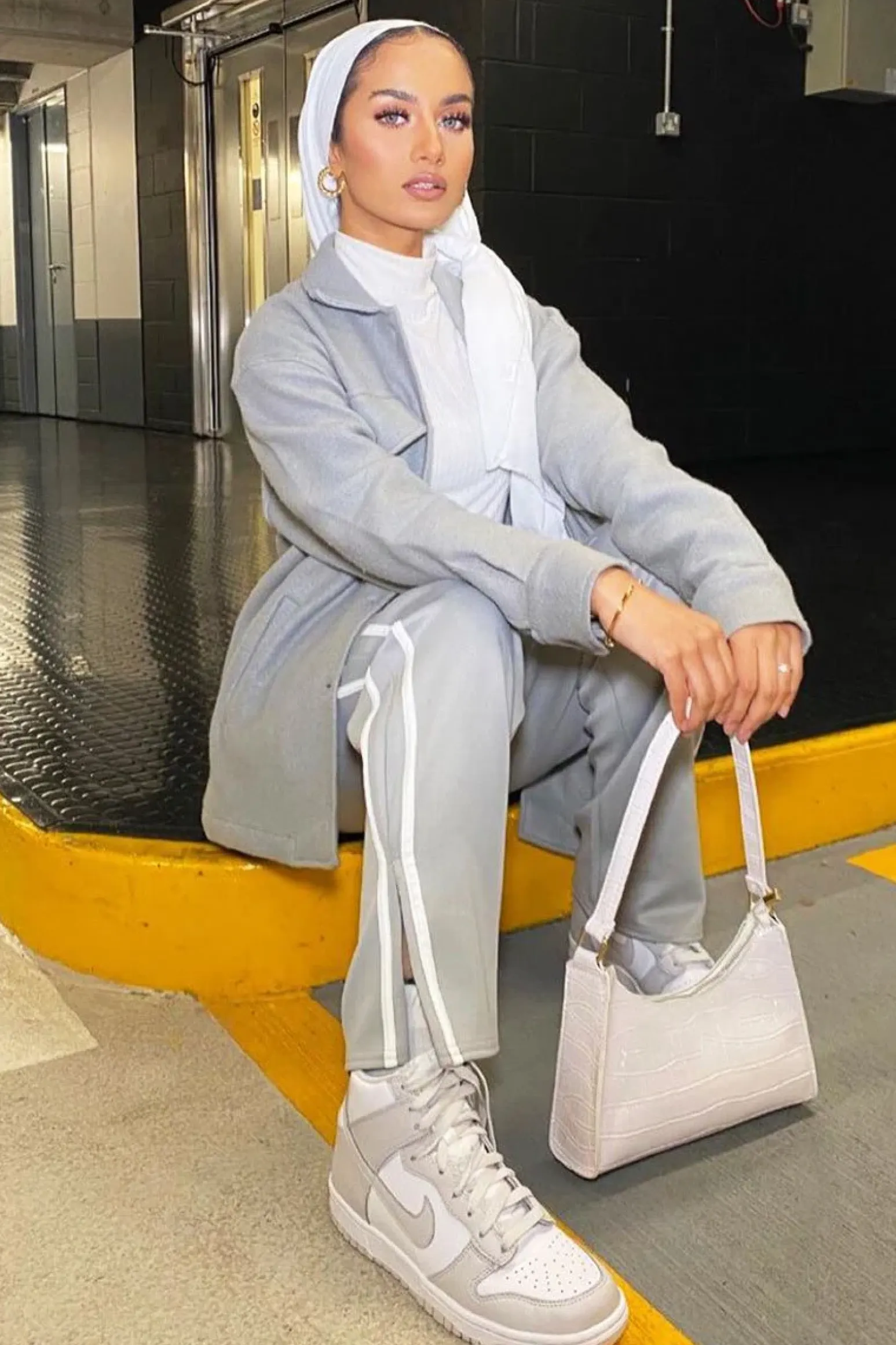 Rebellious Fashion Grey Side Stripe Split Hem Wide Leg Joggers - Karris