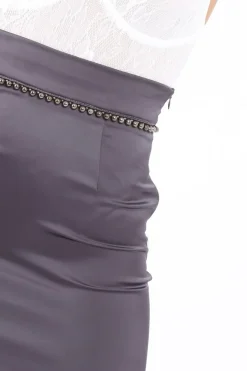Rebellious Fashion Grey Skirt with Bead Trim - Kathleen
