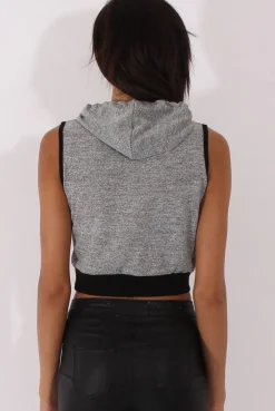 Rebellious Fashion Grey Sleeveless Cropped Hoodie - Titania