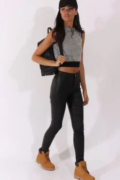 Rebellious Fashion Grey Sleeveless Cropped Hoodie - Titania