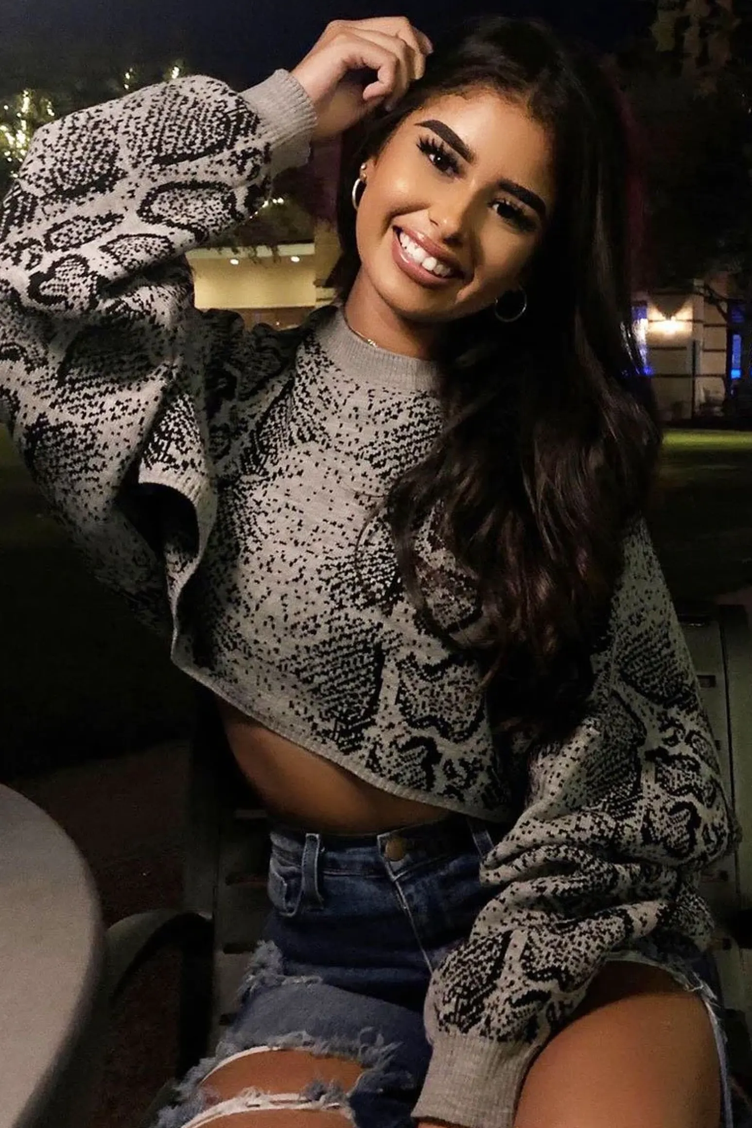 Rebellious Fashion Grey Snake Cropped Batwing Jumper - Lizy