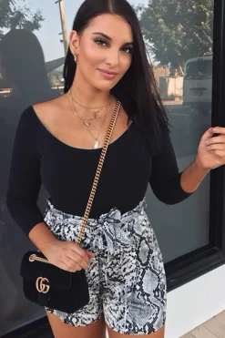 Rebellious Fashion Grey Snake Print Paper Bag Waist Shorts - Niasia