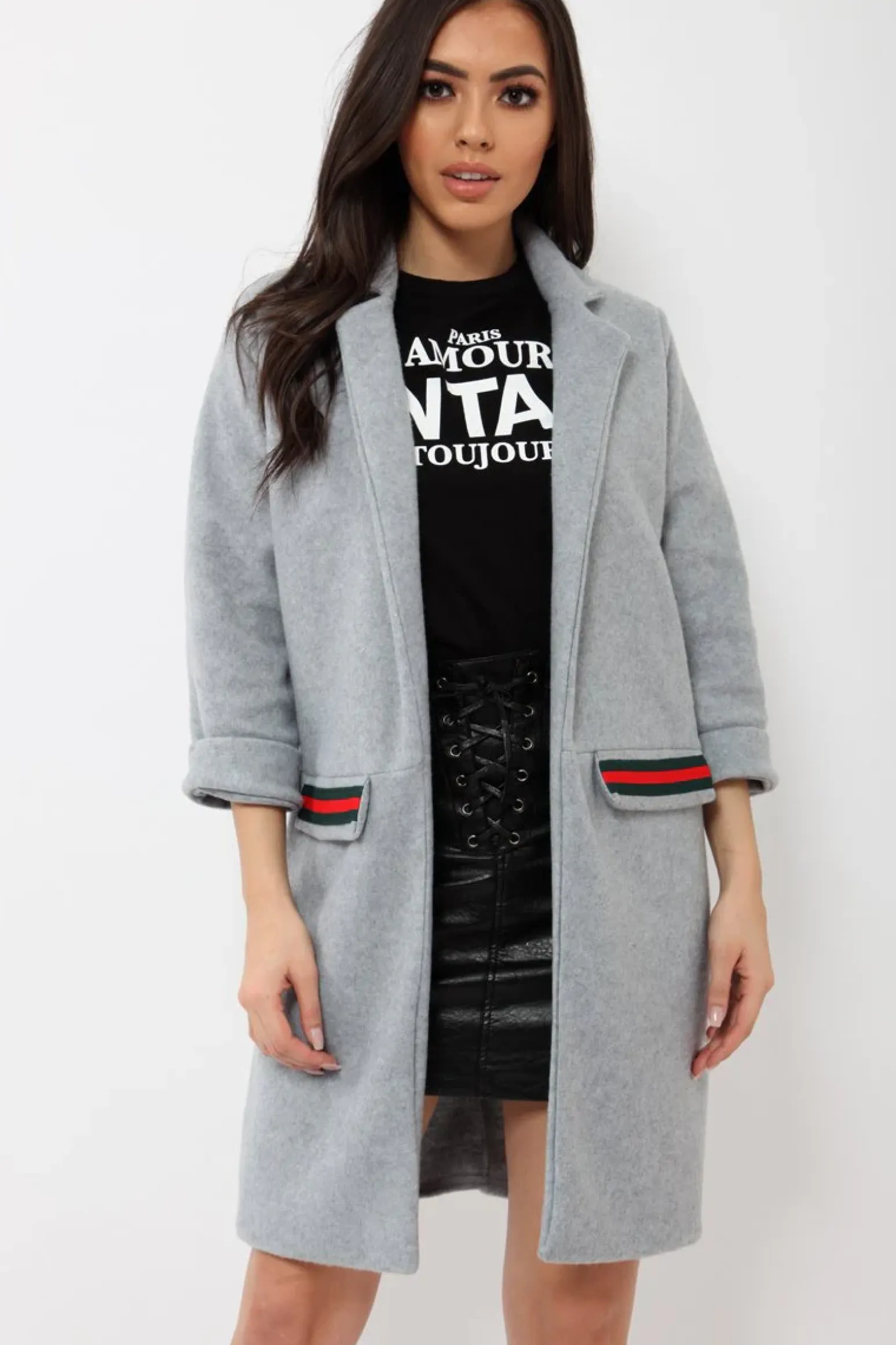 Rebellious Fashion Grey Soft Blazer Jacket with Stripe Pocket - Kacey