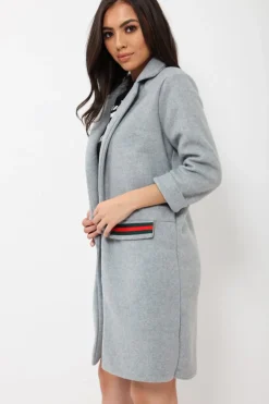 Rebellious Fashion Grey Soft Blazer Jacket with Stripe Pocket - Kacey