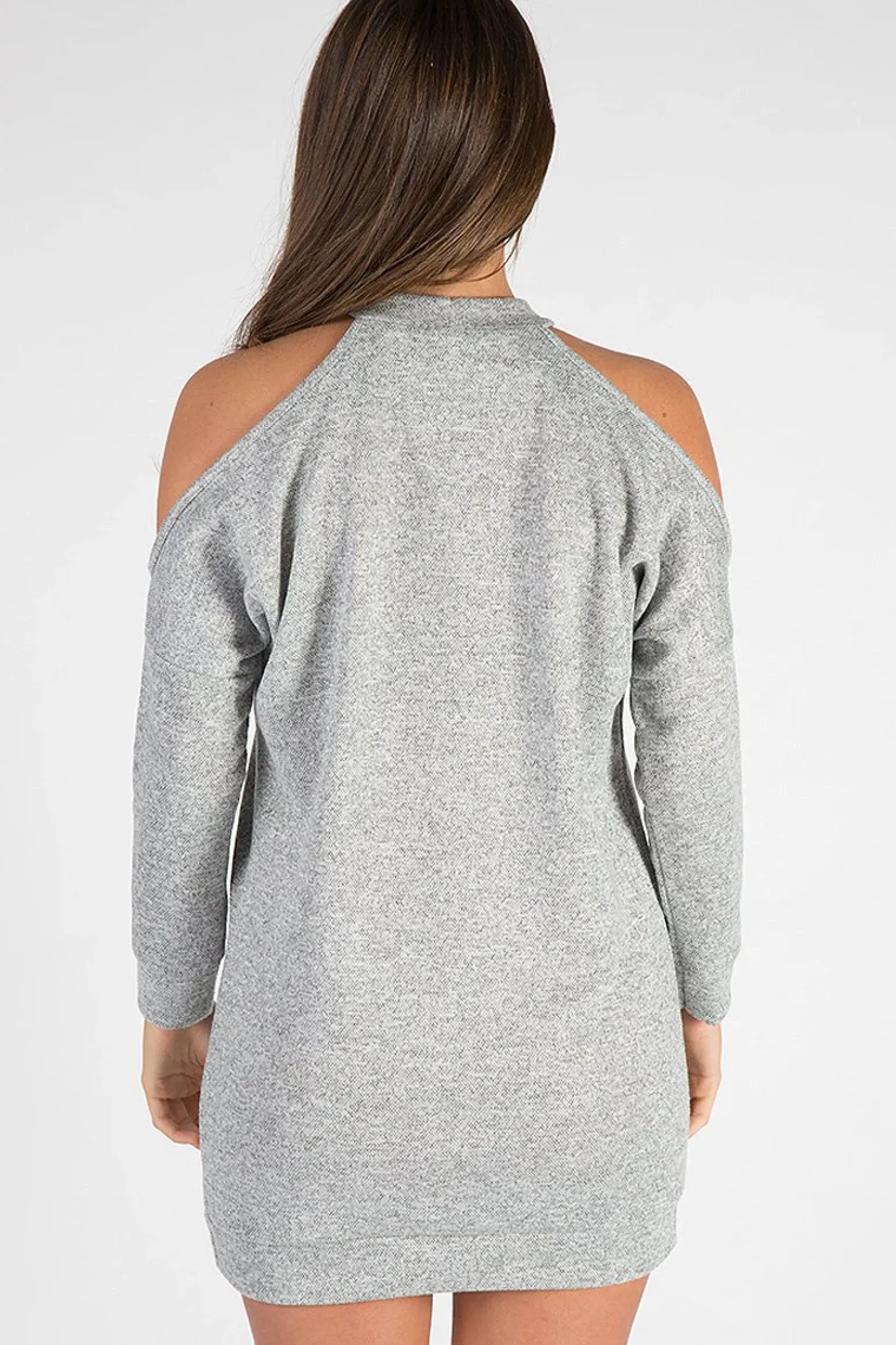 Rebellious Fashion Grey Soft Cold Shoulder Jumper Dress - Tina