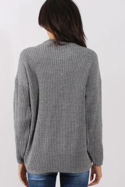 Rebellious Fashion Grey Sparkle Knitted Cut Out Front Jumper - Meri
