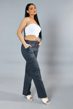 Rebellious Fashion Grey Straight Leg Cargo Trousers - Rian