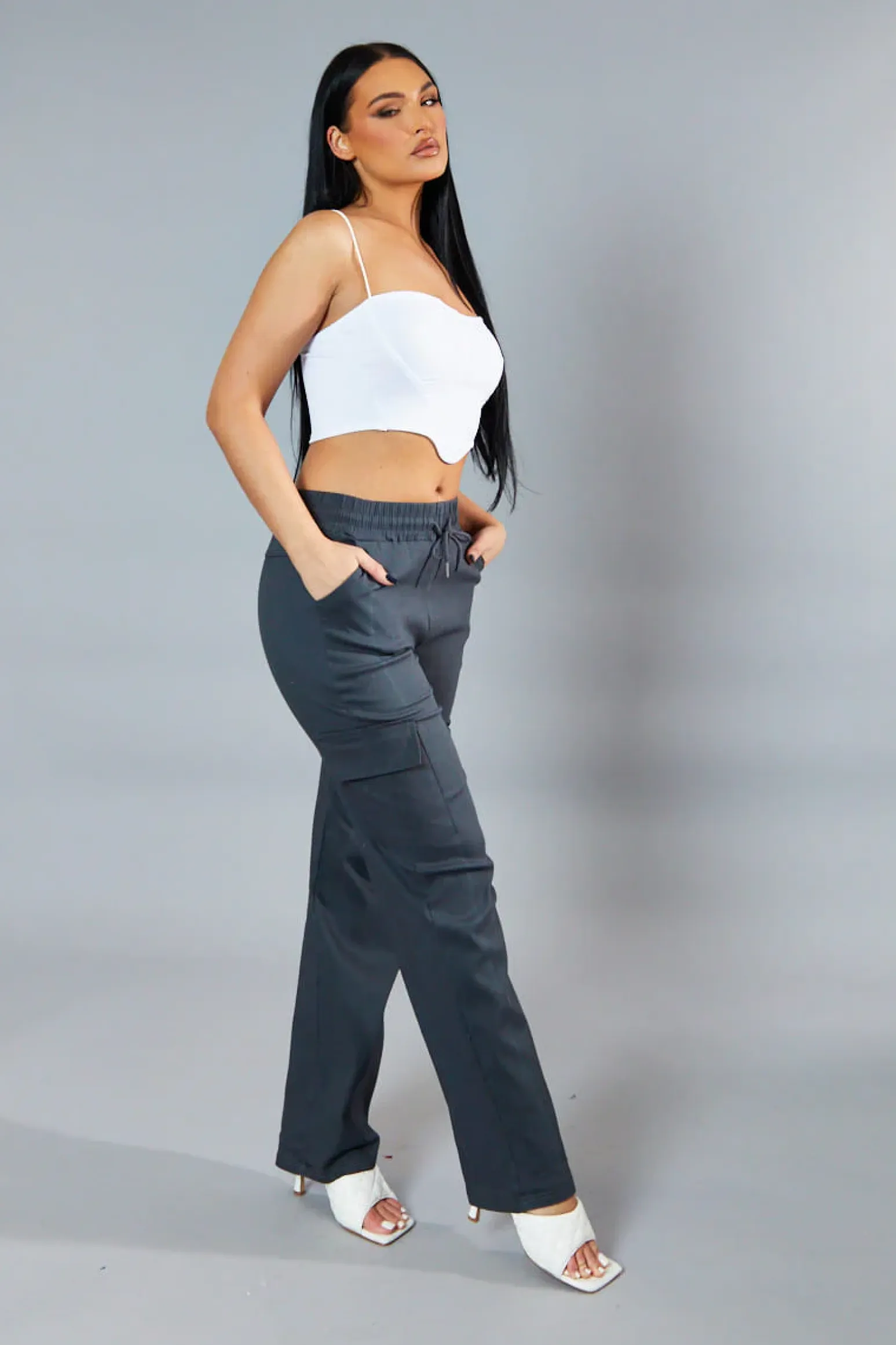Rebellious Fashion Grey Straight Leg Cargo Trousers - Rian
