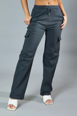 Rebellious Fashion Grey Straight Leg Cargo Trousers - Rian