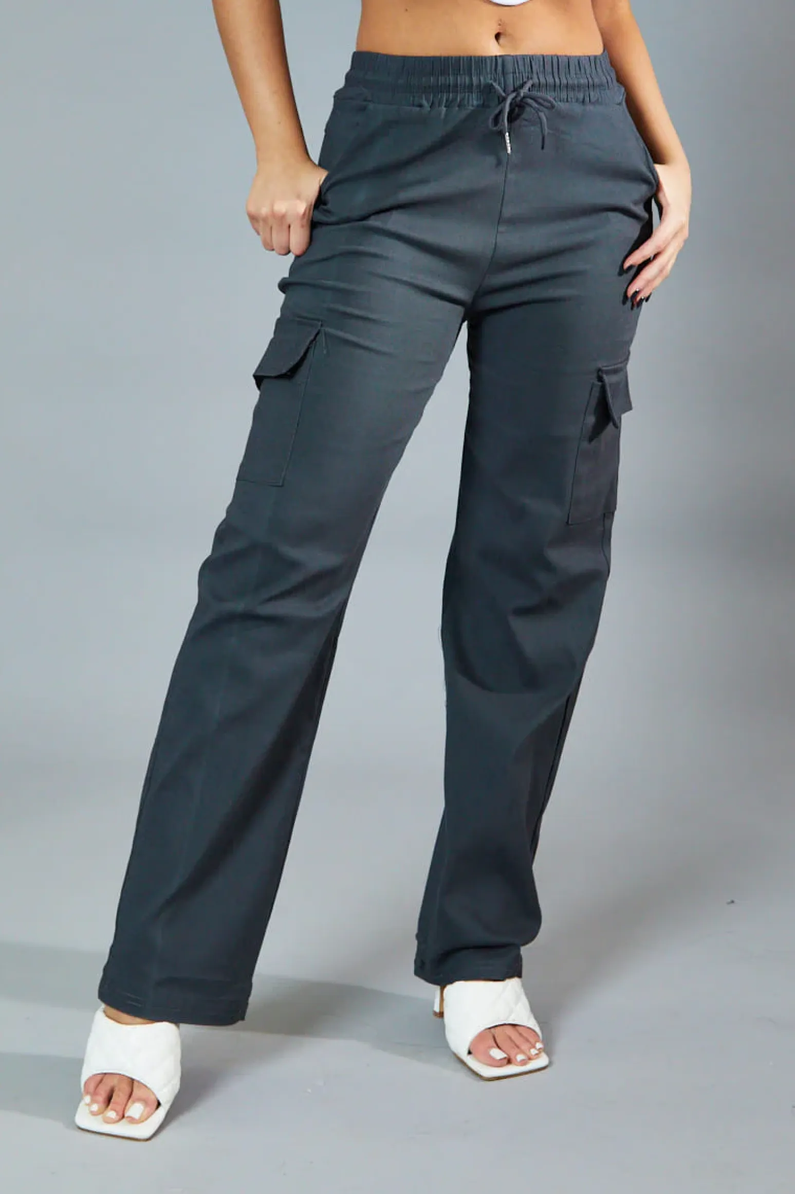 Rebellious Fashion Grey Straight Leg Cargo Trousers - Rian