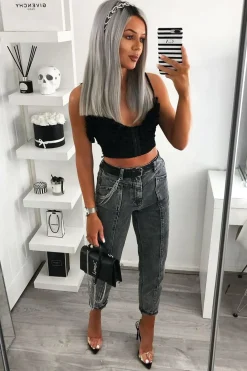 Rebellious Fashion Grey Straight Leg Double Seam Denim Jeans - Xara