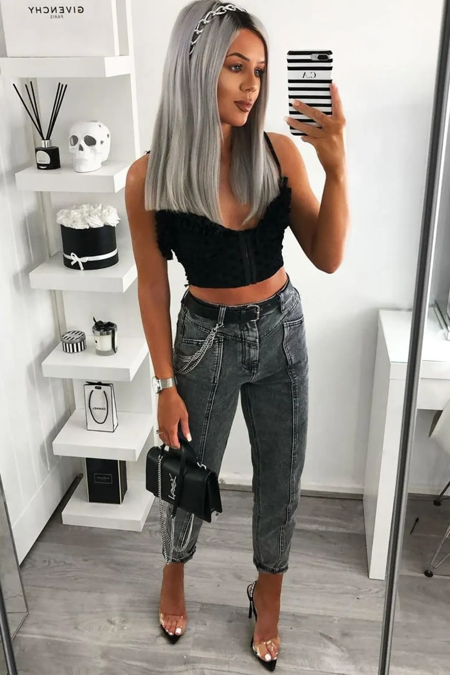 Rebellious Fashion Grey Straight Leg Double Seam Denim Jeans - Xara