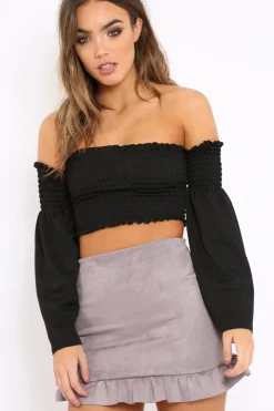 Rebellious Fashion Grey Suedette Frill Hem Mini Skirt - Misse