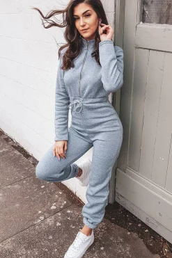 Rebellious Fashion Grey Sweat Drawstring Waist Jumpsuit - Darrah