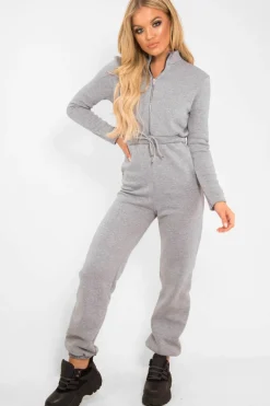 Rebellious Fashion Grey Sweat Drawstring Waist Jumpsuit - Darrah