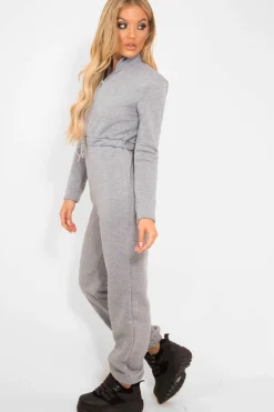 Rebellious Fashion Grey Sweat Drawstring Waist Jumpsuit - Darrah