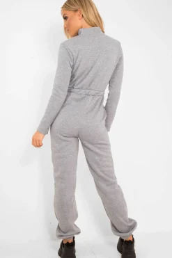 Rebellious Fashion Grey Sweat Drawstring Waist Jumpsuit - Darrah