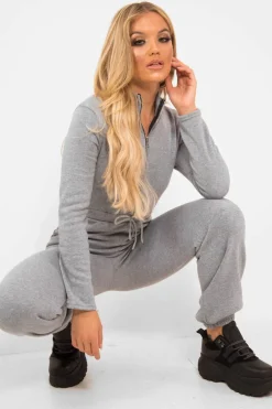 Rebellious Fashion Grey Sweat Drawstring Waist Jumpsuit - Darrah