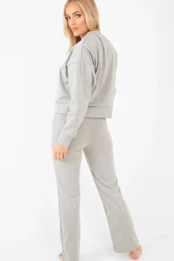 Rebellious Fashion Grey Sweatshirt Slim Jogger Tracksuit - Erieanna