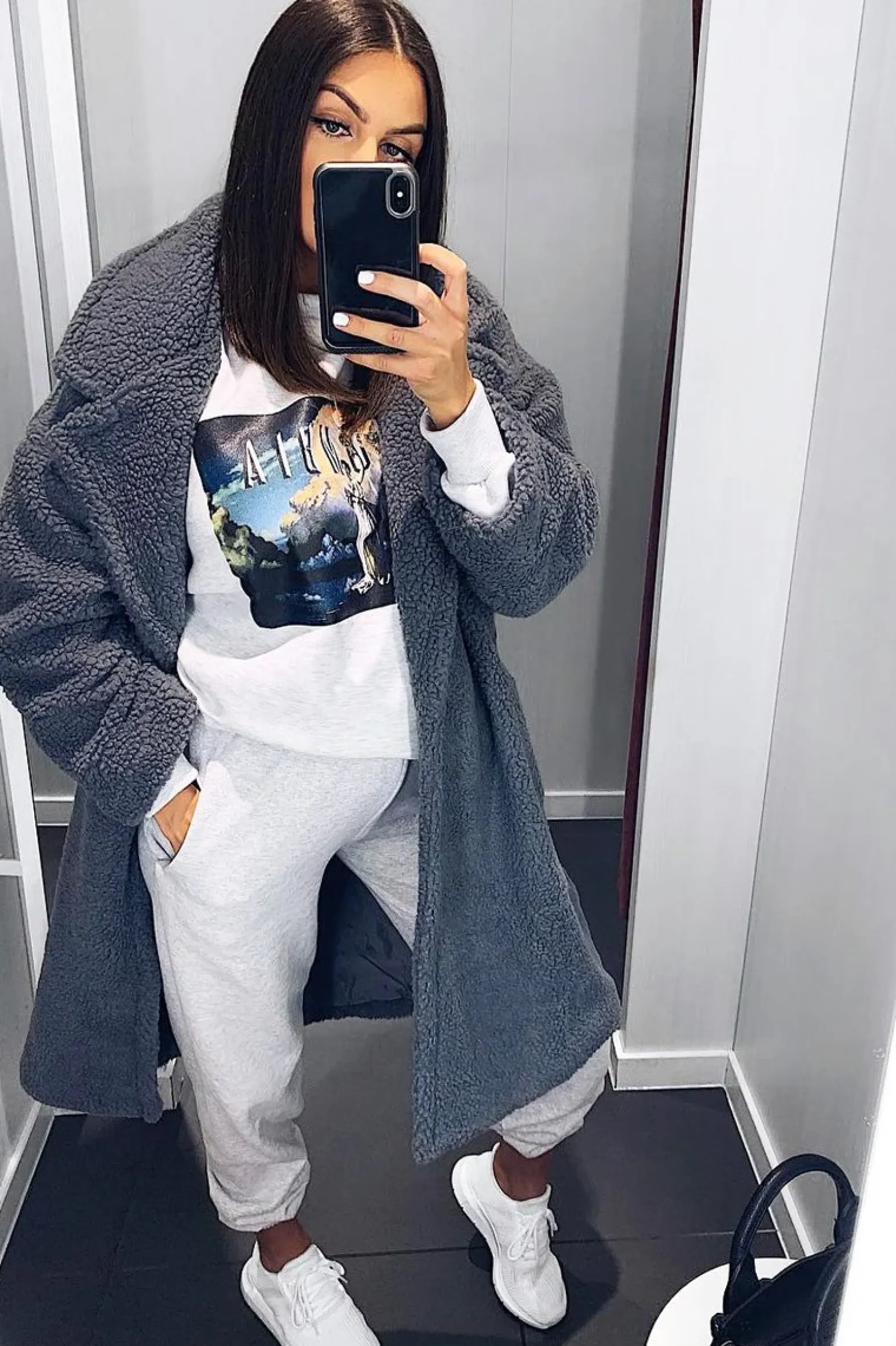 Rebellious Fashion Grey Teddy Long Double Breasted Coat - Miriam