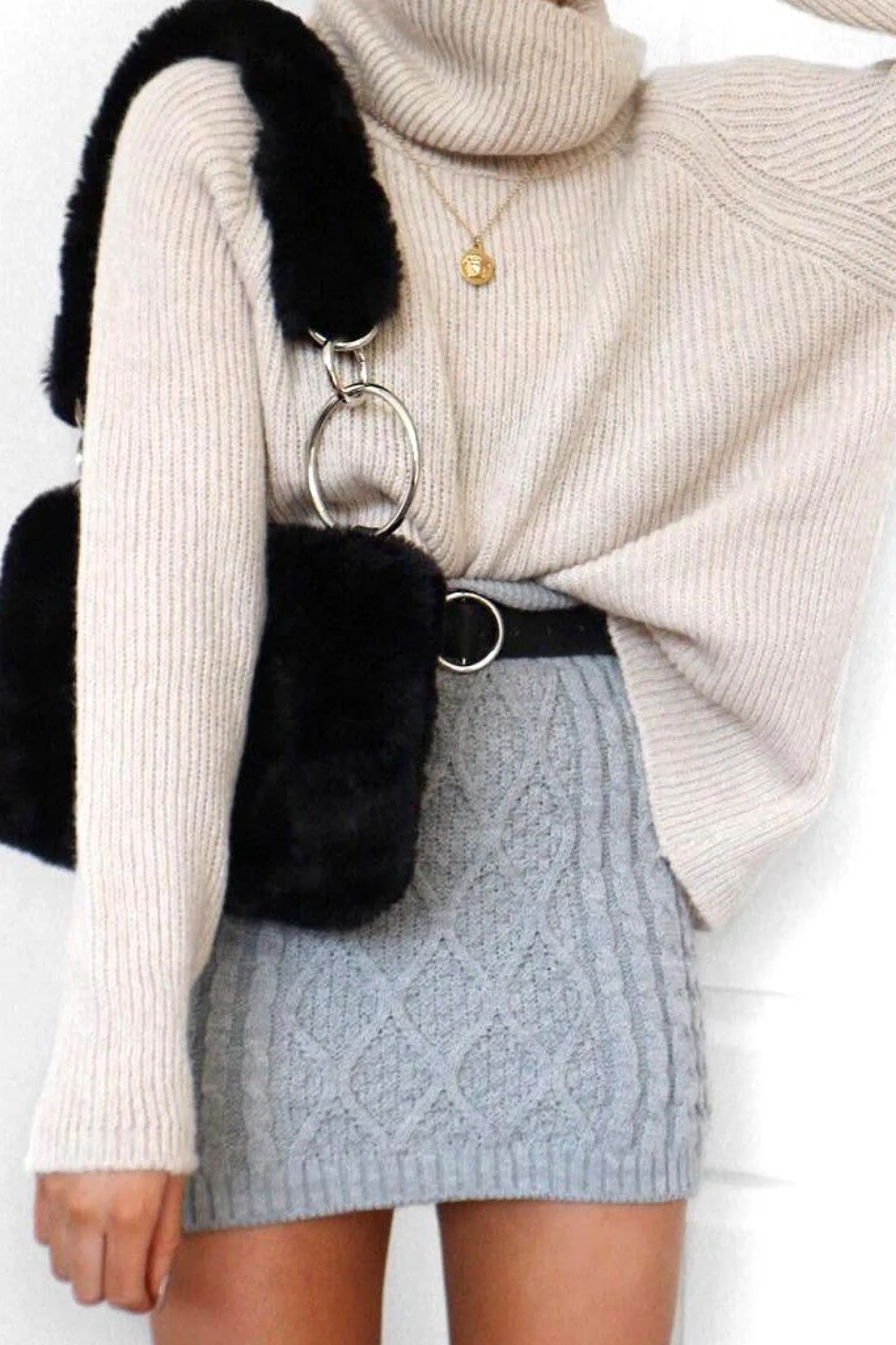 Rebellious Fashion Grey Thick Knit Bodycon Skirt - Kristy