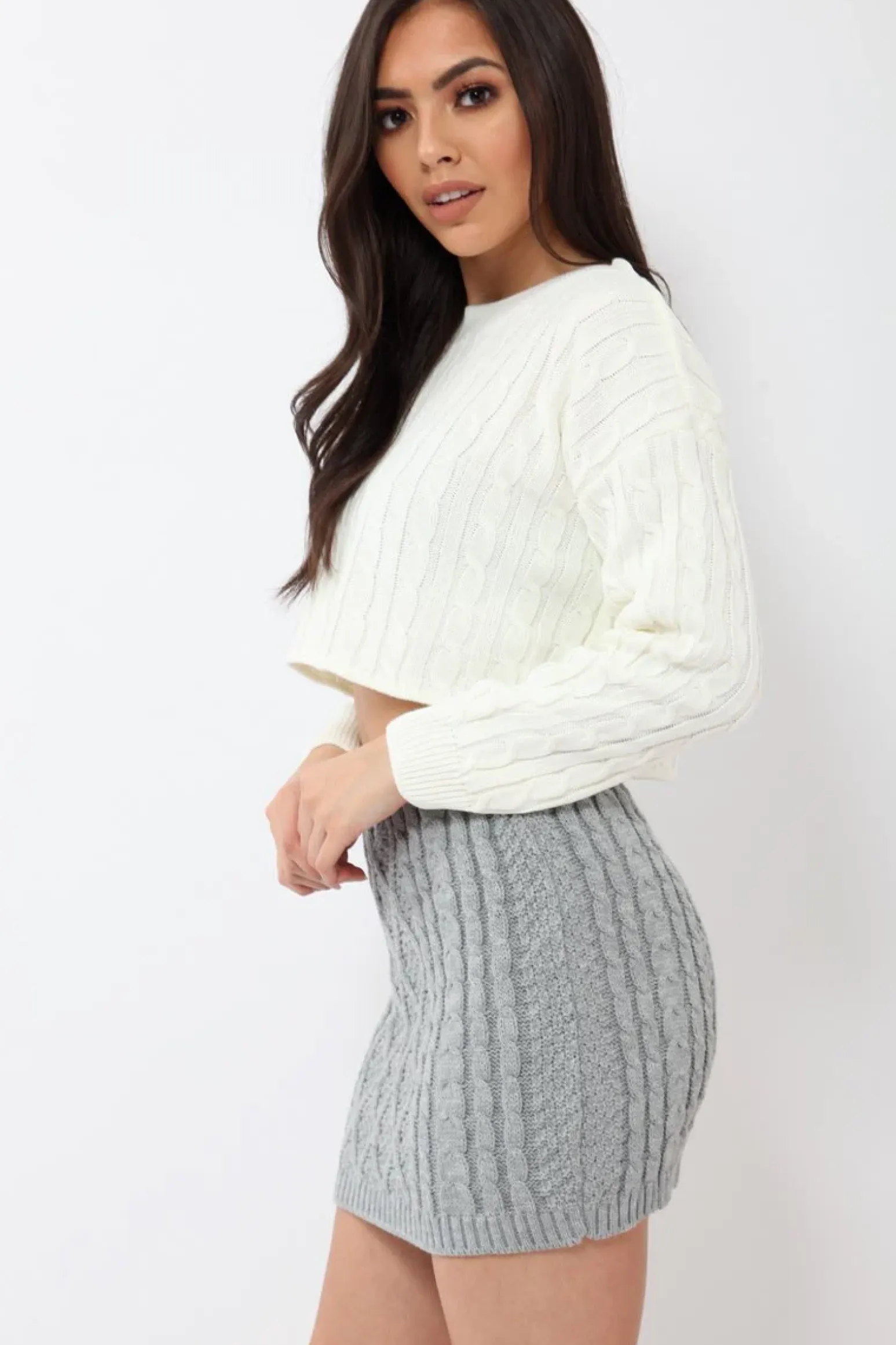 Rebellious Fashion Grey Thick Knit Bodycon Skirt - Kristy
