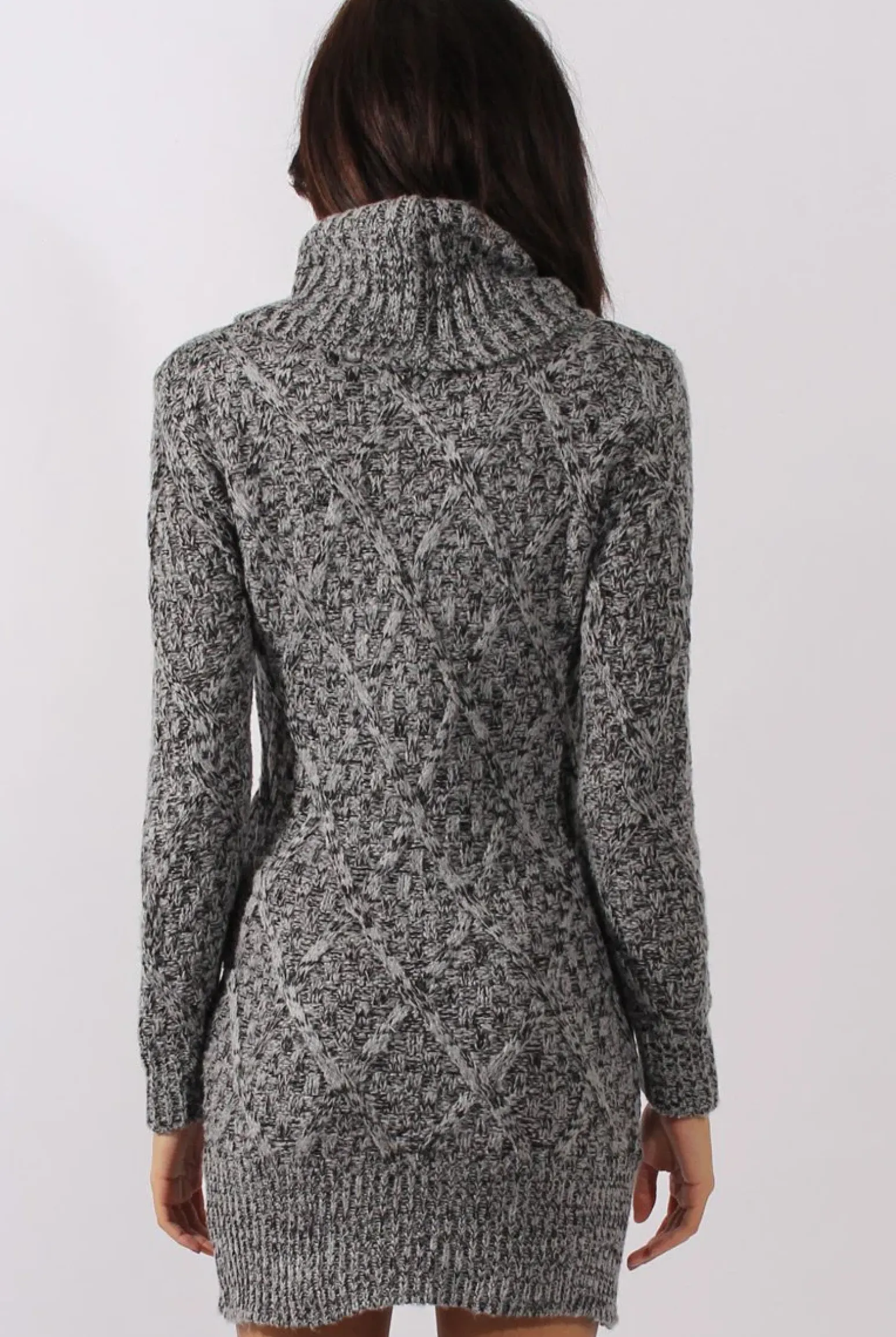 Rebellious Fashion Grey Thick Knit Turtleneck Jumper Dress - Jameigh