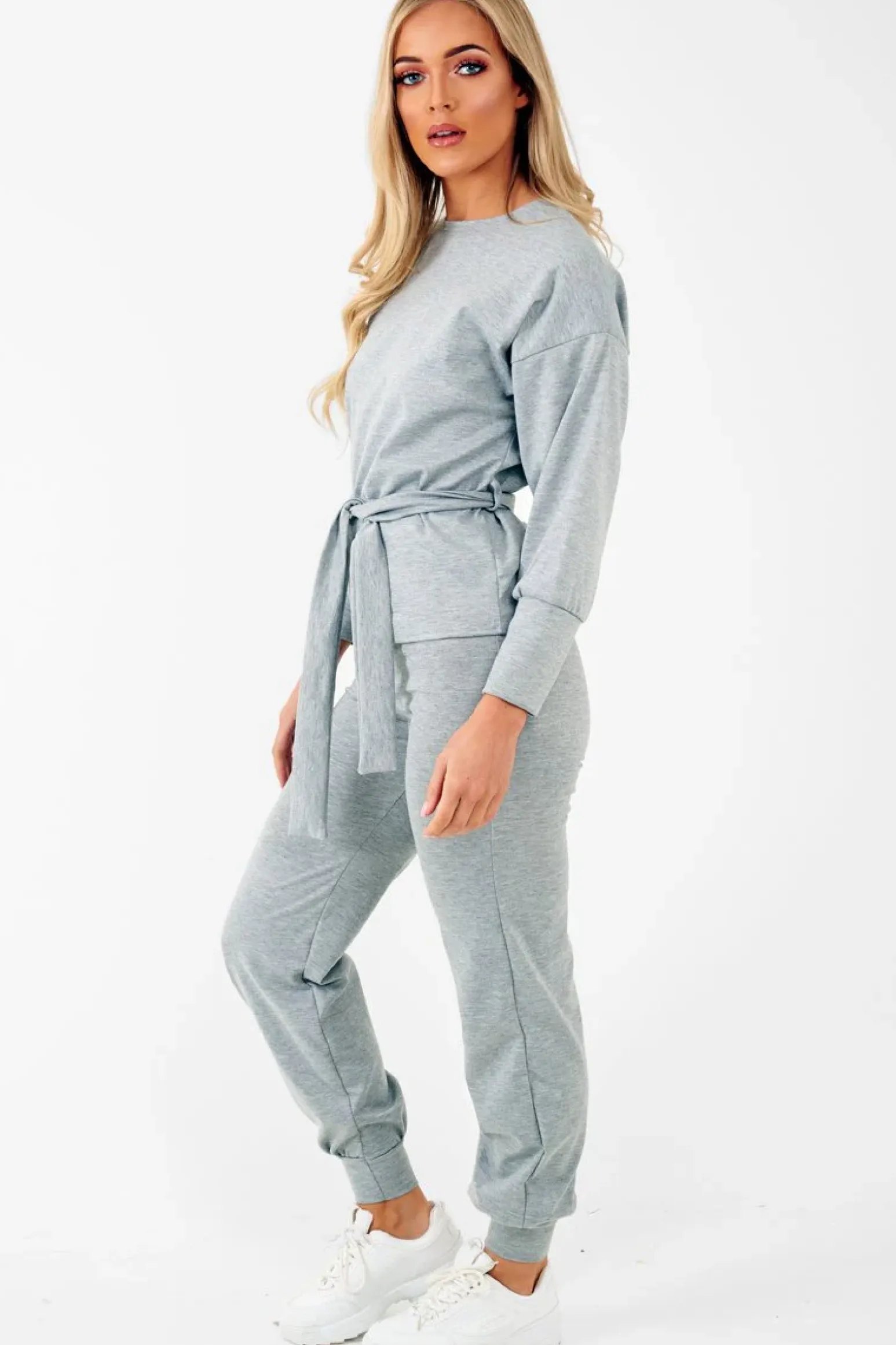 Rebellious Fashion Grey Tie at Waist Tracksuit - Sammie