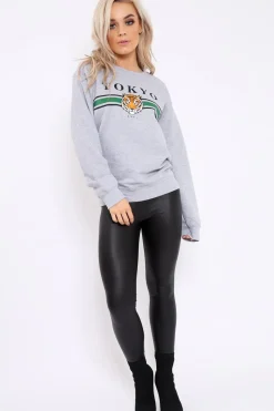 Rebellious Fashion Grey Tokyo Slogan Sweatshirt - Lilah