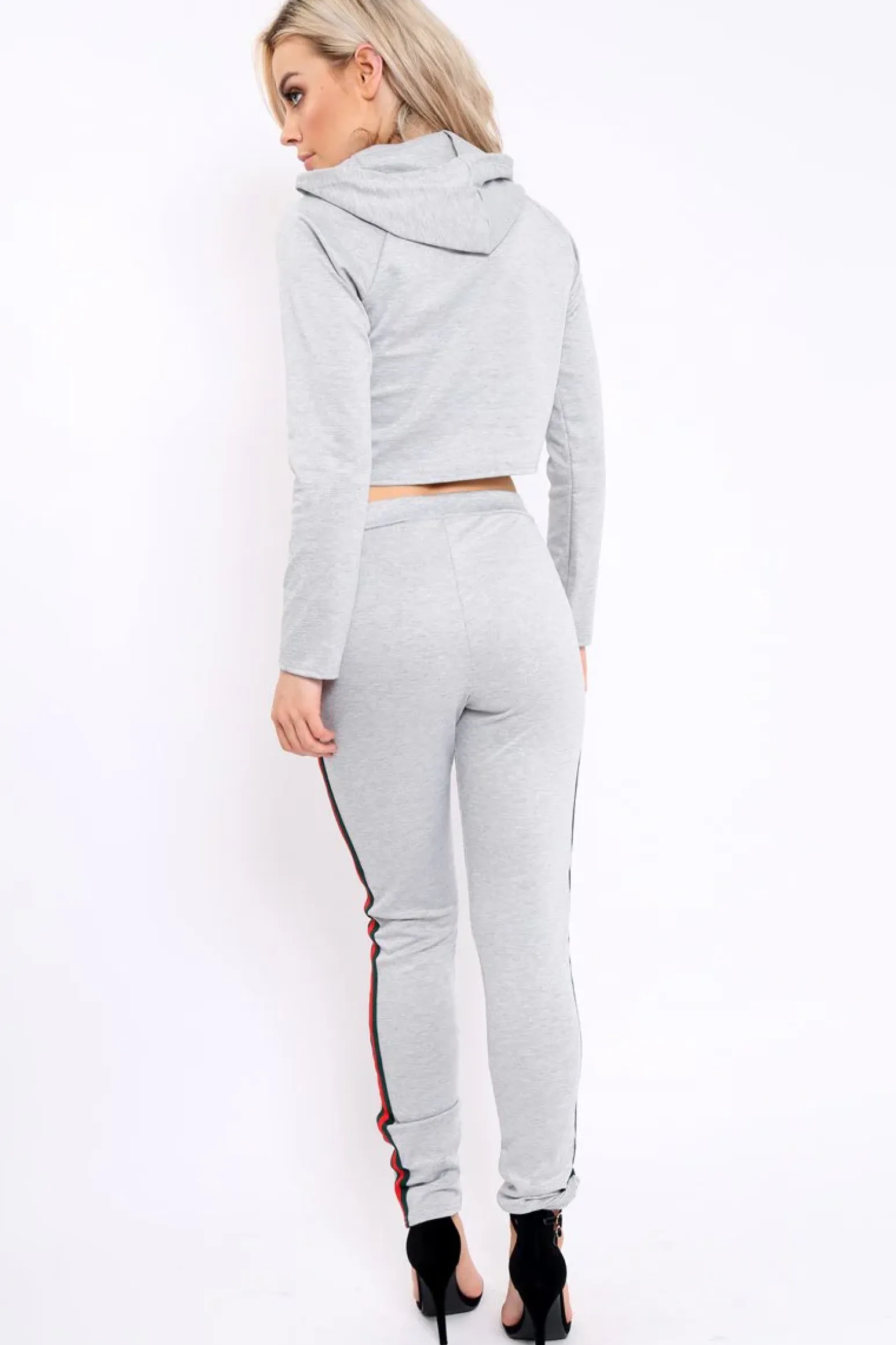 Rebellious Fashion Grey Tracksuit with Khaki and Red Side Stripe - Beatrix
