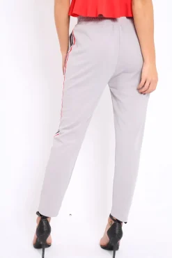 Rebellious Fashion Grey Trousers with Red Blue and White Side Stripe - Savanna
