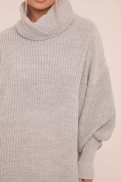 Rebellious Fashion Grey Turtle Neck Knit Jumper Dress - Brooke