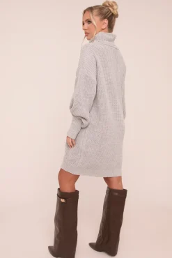 Rebellious Fashion Grey Turtle Neck Knit Jumper Dress - Brooke