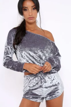 Rebellious Fashion Grey Velvet Loungewear Set - Portia