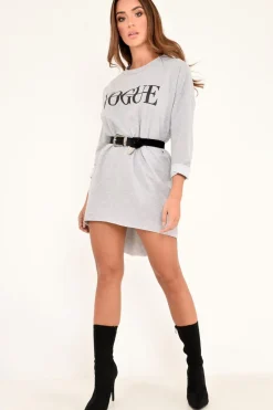 Rebellious Fashion Grey Vogue Slogan Oversized Jumper - Bray