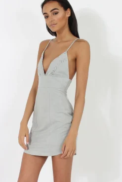 Rebellious Fashion Grey V Plunge Bodycon Mini Dress - Gwen