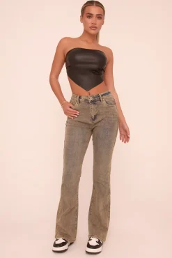 Rebellious Fashion Grey Washed Stretch Kick Flare Denim Jeans - Orla