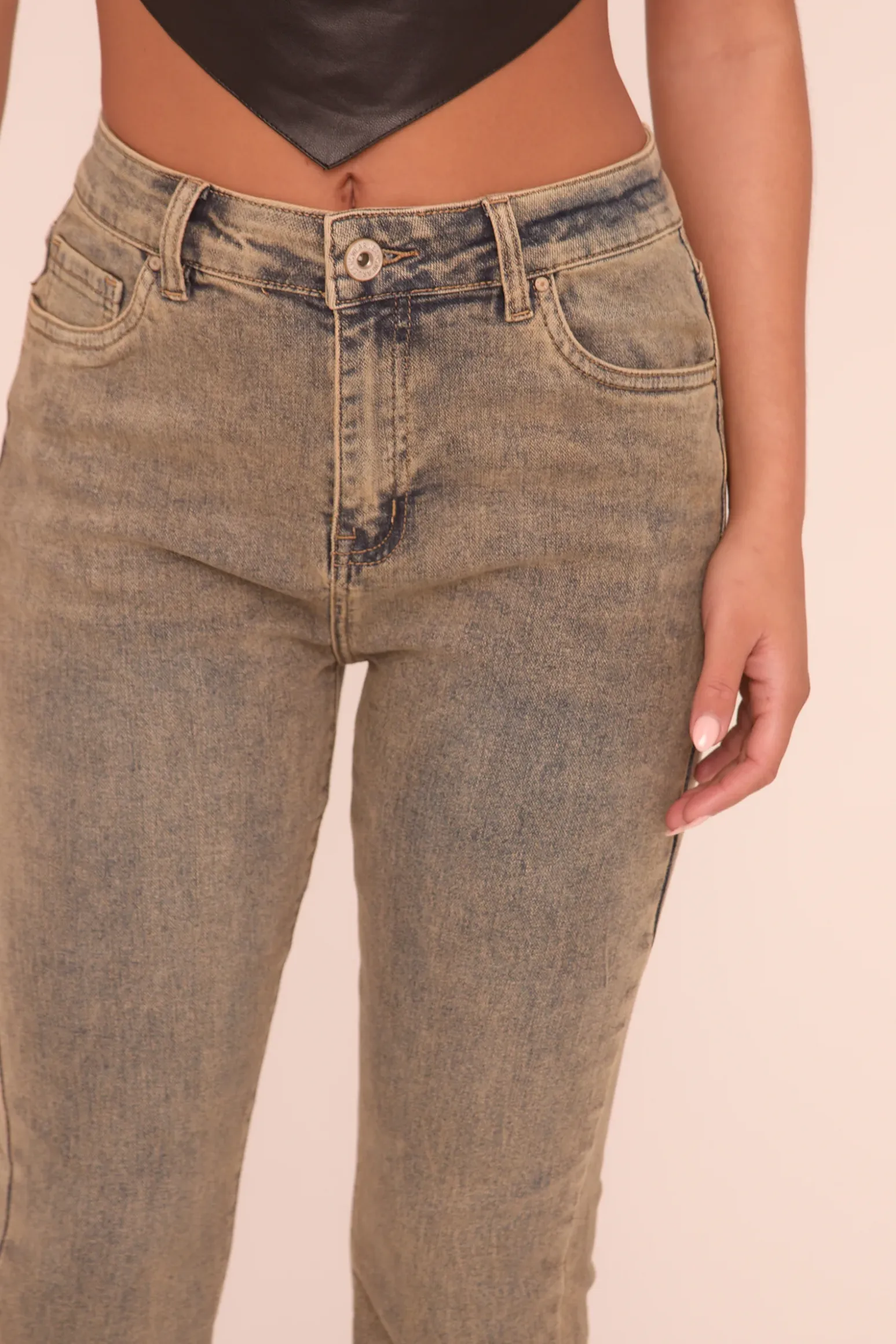 Rebellious Fashion Grey Washed Stretch Kick Flare Denim Jeans - Orla