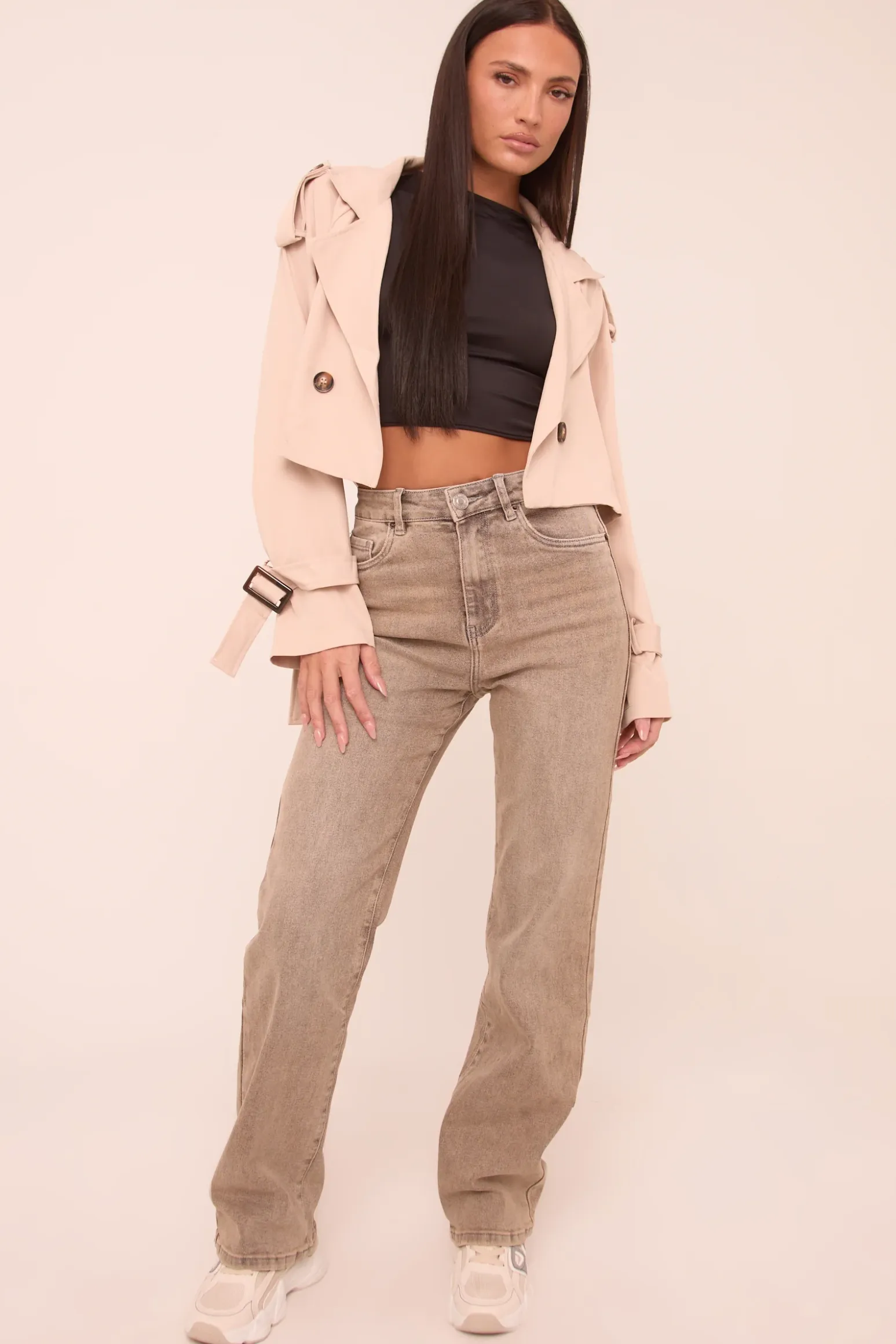 Rebellious Fashion Grey Washed Stretch Mid Waist Straight Leg Denim Jeans - Remy