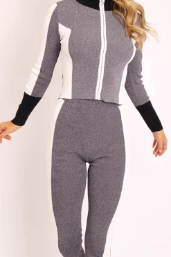 Rebellious Fashion Grey White and Black Striped Tracksuit - Cayla