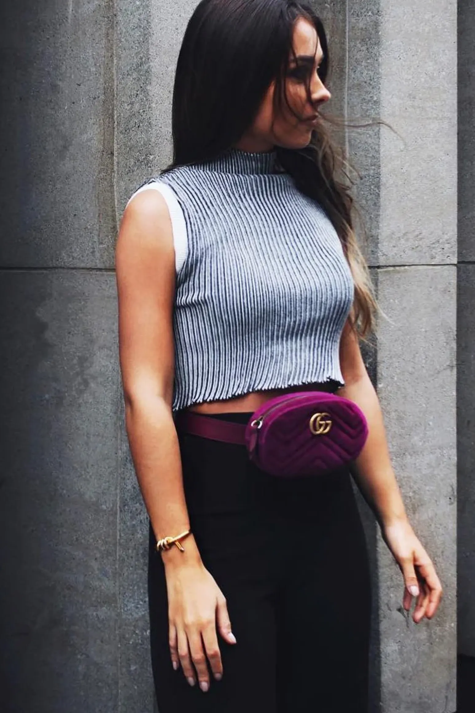 Rebellious Fashion Grey White Rib Funnel Neck Knit Top - Moriyah