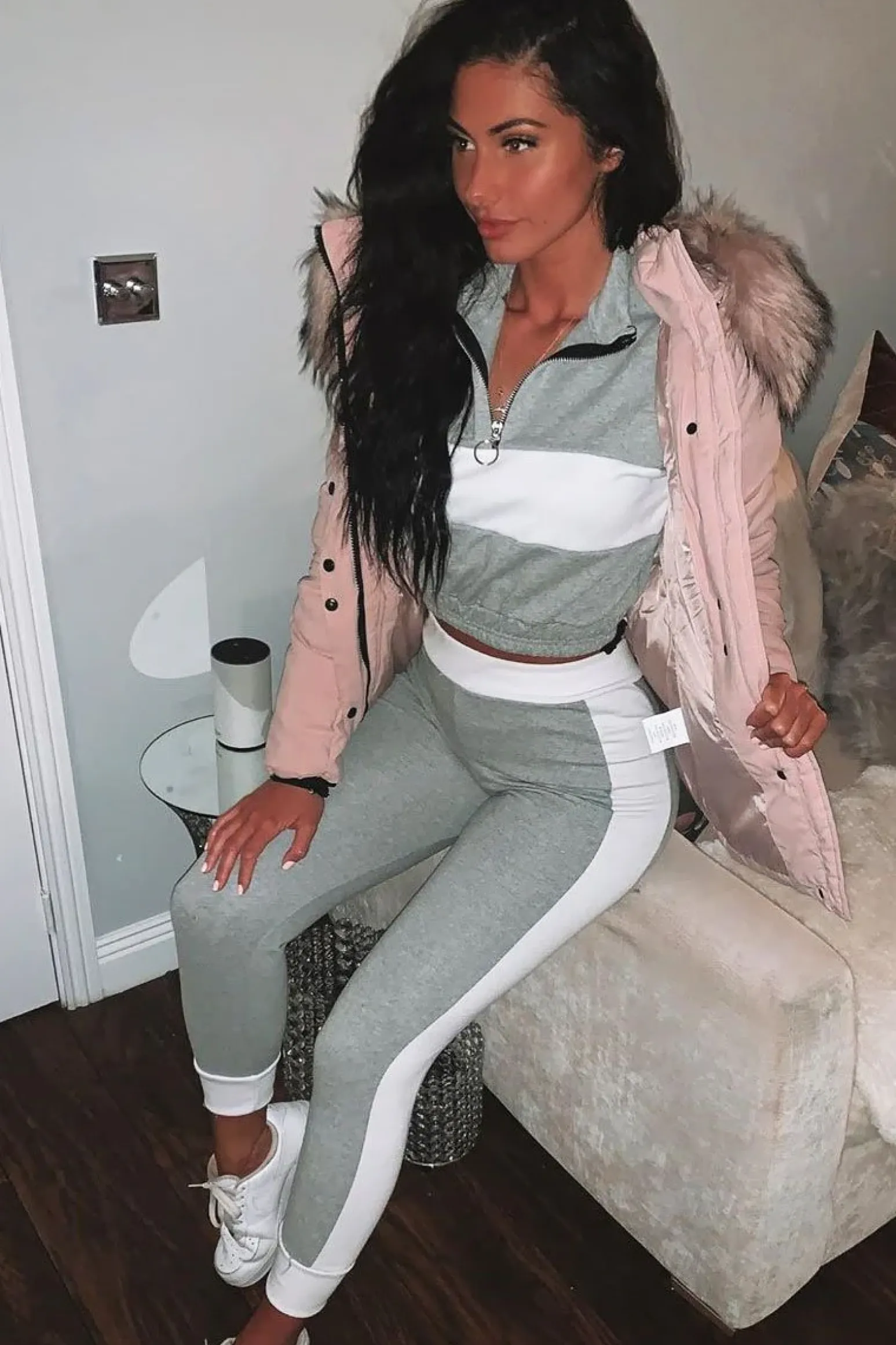 Rebellious Fashion Grey White Stripe Cuff Bottom Tracksuit Co-ord - Nadie