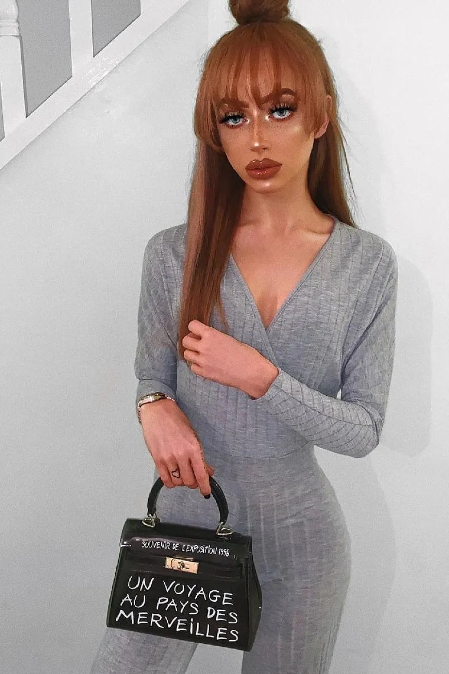 Rebellious Fashion Grey Wide Leg Rib Plunge Jersey Jumpsuit - Tarlia