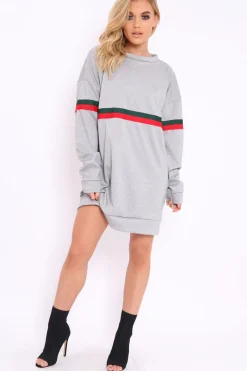 Rebellious Fashion Grey with Sports Stripe Jumper Dress - Finley