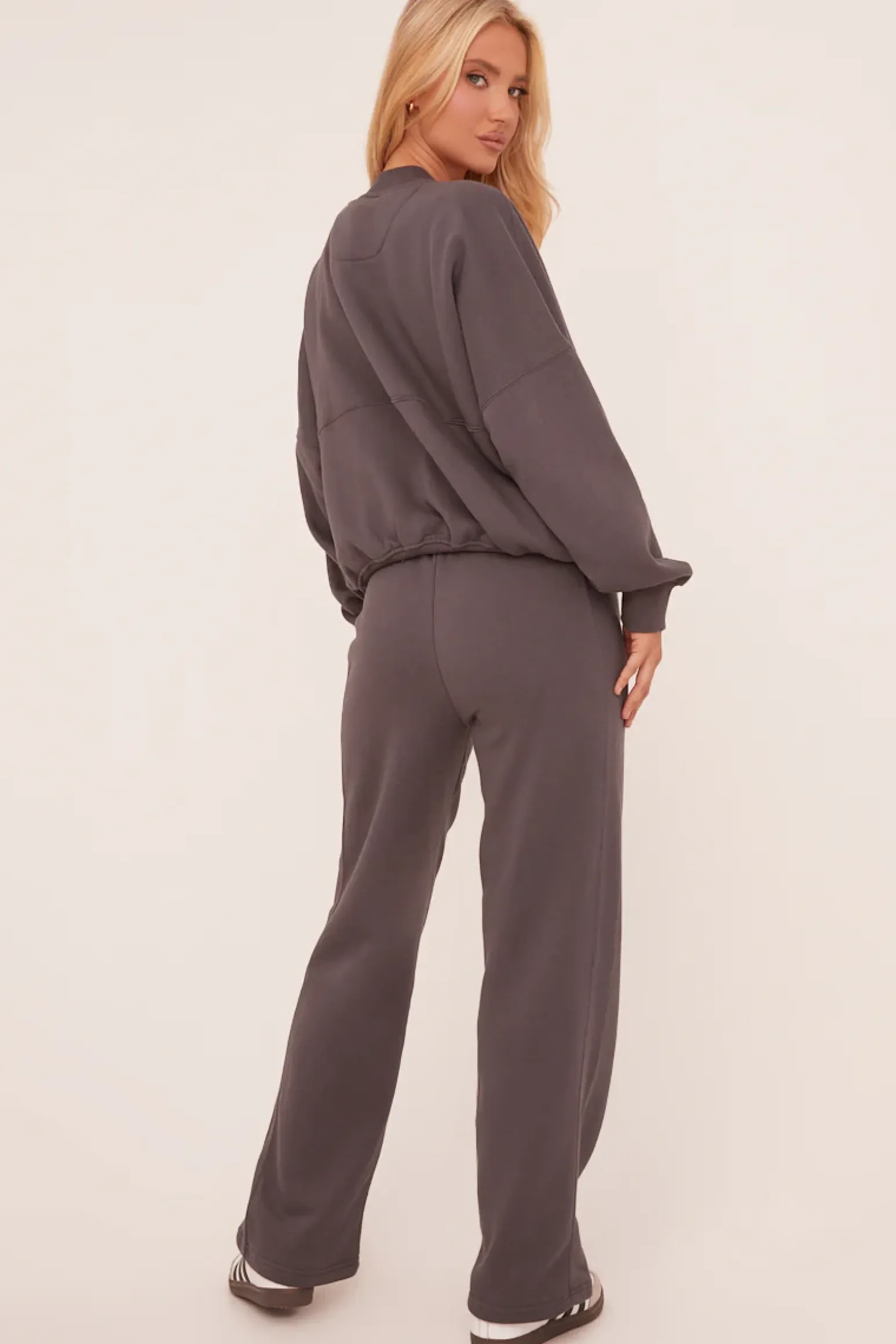 Rebellious Fashion Grey Zip Front Bomber And Joggers Co-ord Set - Sasha