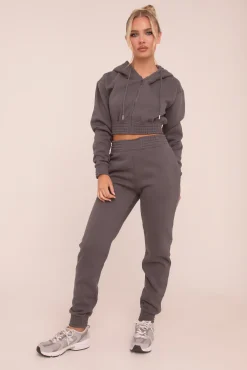 Rebellious Fashion Grey Zip Front Elasticated Detail Loungewear Co-ord Set - Carmel